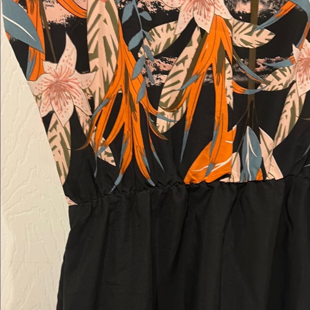 NWOT Floral Black and Orange elastic waist Women's Dress - Picture 4 of 13